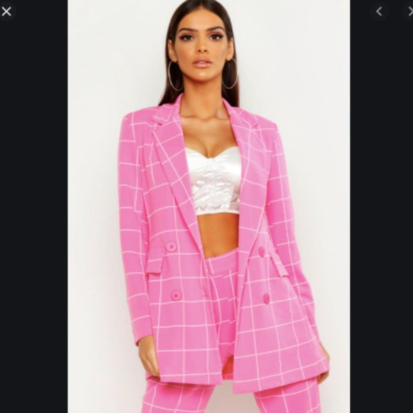 Boohoo Jackets & Blazers - BOOHOO Window Pane Check Double Breasted Blazer
